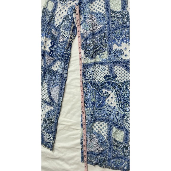 Zara high‎ Waisted Blue White Paisley Patch Look Wide Leg Trouser Pants Size M - Picture 14 of 16